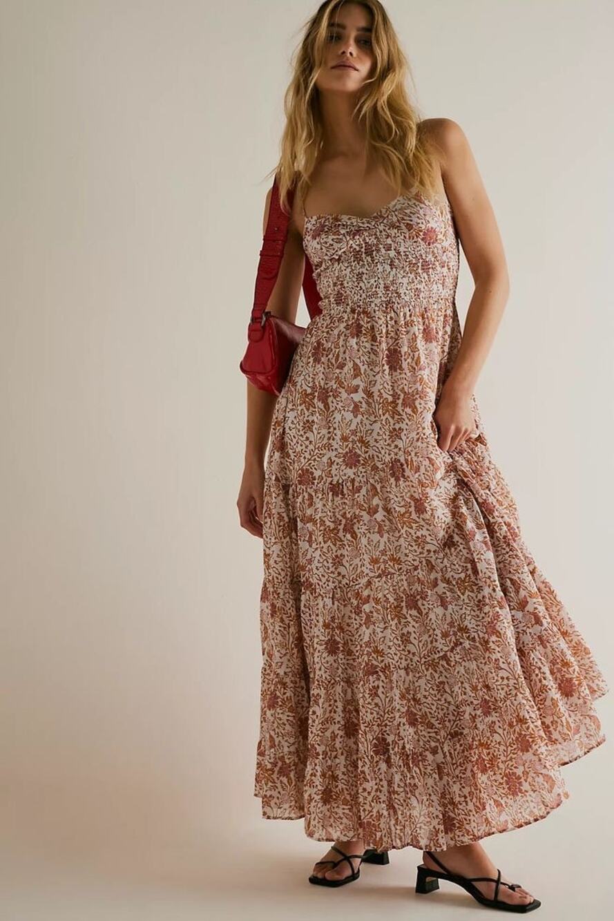 Free People Sundrenched Printed Maxi Floral Ivory Combo Dress Size M